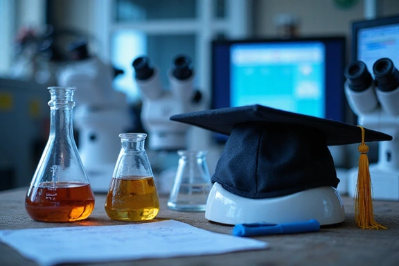 Graduation cap and scientific research equipment